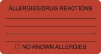 Allergy Warning Labels, ALLERGIES/DRUG REACTIONS - Fl Red, 3-1/4" X 1-3/4" (Roll of 250)