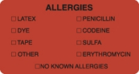 Allergy Warning Labels, ALLERGIES - Fl Red, 3-1/4" X 1-3/4" (Roll of 250)