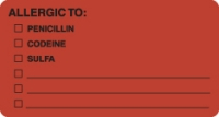 Allergy Warning Labels, ALLERGIC TO: - Fl Red, 3-1/4" X 1-3/4" (Roll of 250)