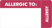 Allergy Warning Labels, ALLERGIC TO: - Red/White (Wrap Around), 3-1/4" X 1-3/4" (Roll of 250)