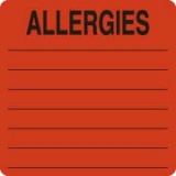 Allergy Warning Labels, ALLERGIES - Fl Red, 2-1/2" X 2-1/2" (Roll of 500)