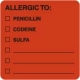 Allergy Warning Labels, ALLERGIC TO: - Fl Red 2" X 2" (Roll of 250)