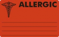 Allergy Warning Labels, ALLERGIC - Fl Red, 4" X 2-1/2" (Roll of 100)